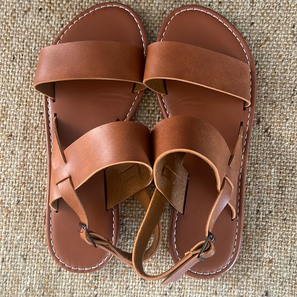 Women's Brown Leather Two-Strap Slingback Sandals